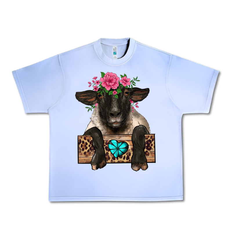 Suffolk Ewe Peeking With Floral Headdress Urban Heavy Tee by BarkalooDesign | Teevron
