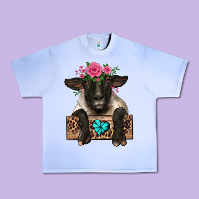 Suffolk Ewe Peeking With Floral Headdress Urban Heavy Tee Designed By Barkaloodesign