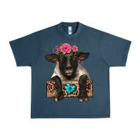 Midnight Navy suffolk ewe peeking with floral headdress Urban Heavy Tee - BarkalooDesign
