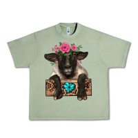 Oil Green suffolk ewe peeking with floral headdress Urban Heavy Tee - BarkalooDesign