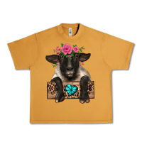 Peanut Butter suffolk ewe peeking with floral headdress Urban Heavy Tee - BarkalooDesign