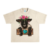 Sandshell suffolk ewe peeking with floral headdress Urban Heavy Tee - BarkalooDesign