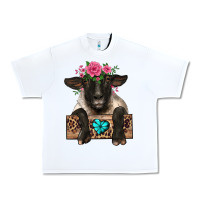 White suffolk ewe peeking with floral headdress Urban Heavy Tee - BarkalooDesign