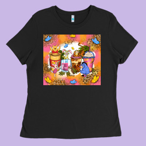Cartoon Characters Coffee Cups Ladies Tee Designed By Zillion Design Studio