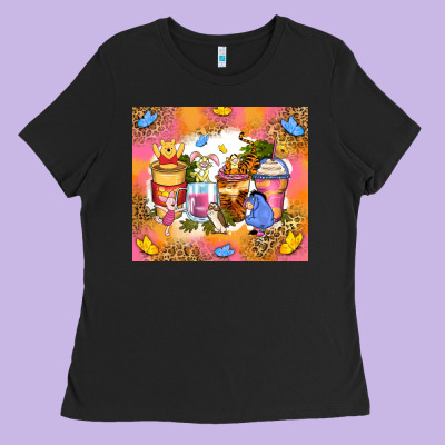 Cartoon Characters Coffee Cups Ladies Tee Designed By Zillion Design Studio