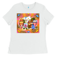White cartoon characters coffee cups Ladies Tee - Zillion Design Studio