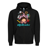 Black Best Teacher Messy Bun Bbs Zipper Hoodie - BundleAndBundleShop