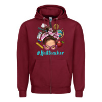 Burgundy Best Teacher Messy Bun Bbs Zipper Hoodie - BundleAndBundleShop