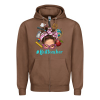 Chestnut Best Teacher Messy Bun Bbs Zipper Hoodie - BundleAndBundleShop