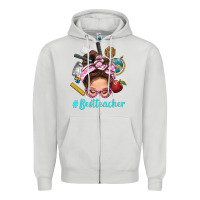 Dove Grey Best Teacher Messy Bun Bbs Zipper Hoodie - BundleAndBundleShop