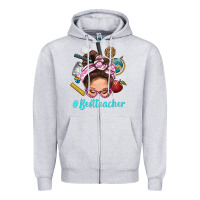 Heather Grey Best Teacher Messy Bun Bbs Zipper Hoodie - BundleAndBundleShop
