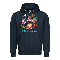 Navy Best Teacher Messy Bun Bbs Zipper Hoodie - BundleAndBundleShop