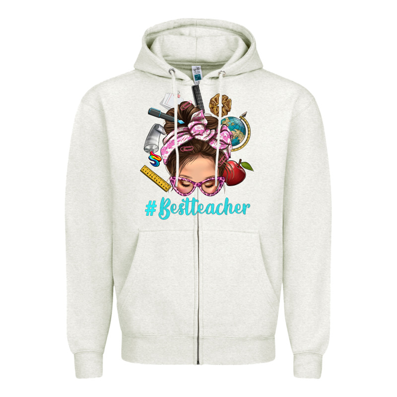 Best Teacher Messy Bun Bbs Zipper Hoodie by BundleAndBundleShop | Teevron