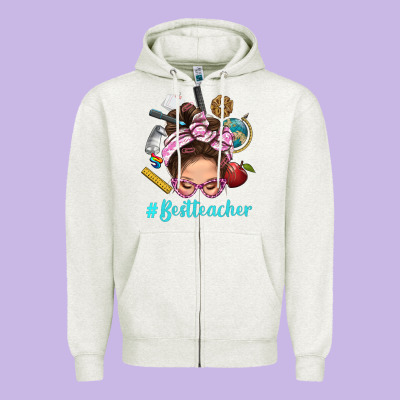 Best Teacher Messy Bun Bbs Zipper Hoodie Designed By Bundleandbundleshop