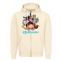 Sandshell Best Teacher Messy Bun Bbs Zipper Hoodie - BundleAndBundleShop