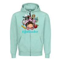 Seafoam Best Teacher Messy Bun Bbs Zipper Hoodie - BundleAndBundleShop