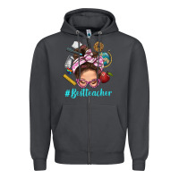 Smoke Best Teacher Messy Bun Bbs Zipper Hoodie - BundleAndBundleShop