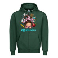 Sports Green Best Teacher Messy Bun Bbs Zipper Hoodie - BundleAndBundleShop