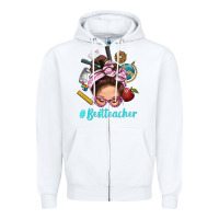 White Best Teacher Messy Bun Bbs Zipper Hoodie - BundleAndBundleShop