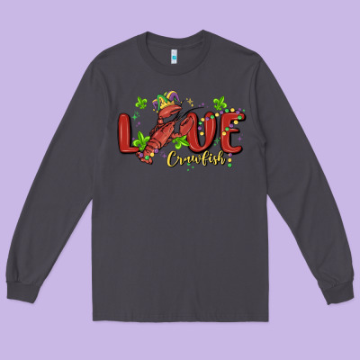 Mardi Gras Love Crawfish Long Sleeve Tee Designed By Maliassmallbusiness