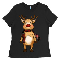 Black cute reindeer Ladies Tee - RanaPortraitStore