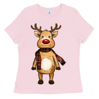 Bubblegum Pink cute reindeer Ladies Tee - RanaPortraitStore