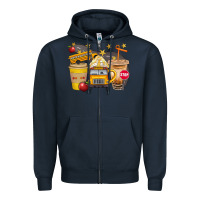 Navy School Bus Coffee And Star Bbs Zipper Hoodie - BundleAndBundleShop