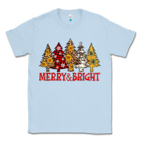 Dusty Blue merry and bright leopard christmas trees Classic Tee - AdoDesignShop
