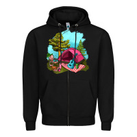Black Glamping Camp And Pink Tent Zipper Hoodie - BundleAndBundleShop