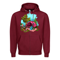 Burgundy Glamping Camp And Pink Tent Zipper Hoodie - BundleAndBundleShop