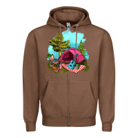 Chestnut Glamping Camp And Pink Tent Zipper Hoodie - BundleAndBundleShop
