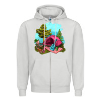 Dove Grey Glamping Camp And Pink Tent Zipper Hoodie - BundleAndBundleShop