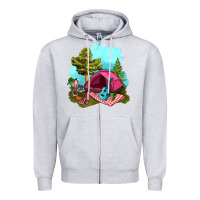 Heather Grey Glamping Camp And Pink Tent Zipper Hoodie - BundleAndBundleShop