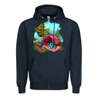 Glamping Camp And Pink Tent Zipper Hoodie | Teevron