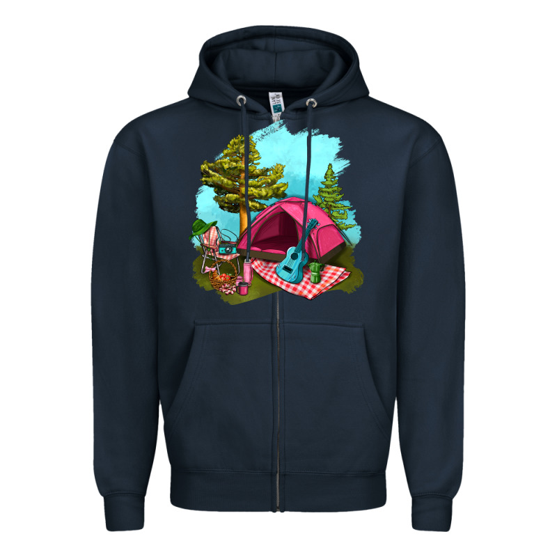 Glamping Camp And Pink Tent Zipper Hoodie by BundleAndBundleShop | Teevron