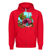 Red Glamping Camp And Pink Tent Zipper Hoodie - BundleAndBundleShop