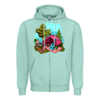Seafoam Glamping Camp And Pink Tent Zipper Hoodie - BundleAndBundleShop