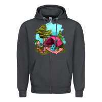 Smoke Glamping Camp And Pink Tent Zipper Hoodie - BundleAndBundleShop