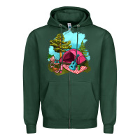 Sports Green Glamping Camp And Pink Tent Zipper Hoodie - BundleAndBundleShop