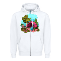 White Glamping Camp And Pink Tent Zipper Hoodie - BundleAndBundleShop
