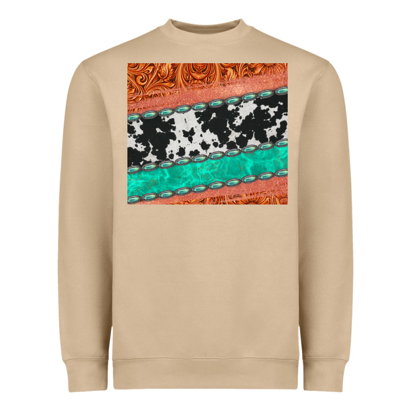 Western Turquoise Gemstone Cowhide  Leather Tumbler Heavyweight Sweatshirt by Jasminsmagicworld | Teevron