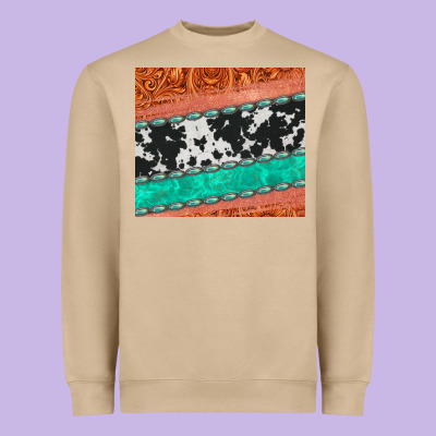Western Turquoise Gemstone Cowhide  Leather Tumbler Heavyweight Sweatshirt Designed By Jasminsmagicworld