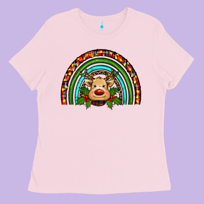 Reindeer Rainbow Christmas Ladies Tee Designed By Ranaportraitstore