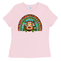 Bubblegum Pink reindeer rainbow christmas Ladies Tee - RanaPortraitStore