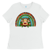 White reindeer rainbow christmas Ladies Tee - RanaPortraitStore