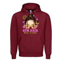 Burgundy Messy Bun Gym Hair Don't Care Bbs Zipper Hoodie - BundleAndBundleShop