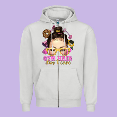 Messy Bun Gym Hair Don't Care Bbs Zipper Hoodie Designed By Bundleandbundleshop