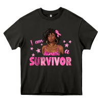 Asphalt I Am a Survivor Breast Cancer with Afro Woman Heavy Core Tee - texasbilliewilder