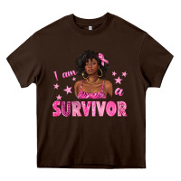 Chocolate Brown I Am a Survivor Breast Cancer with Afro Woman Heavy Core Tee - texasbilliewilder
