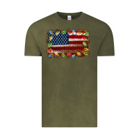 Vintage Olive christmas american flag background Vintage Tee - Jasminsmagicworld